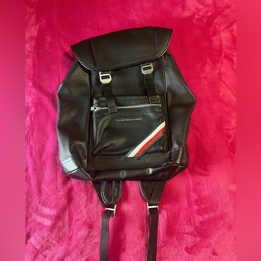Tommy Hilfiger Black Backpack with Red and White Accents